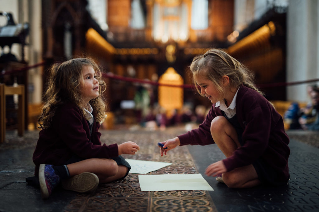 School children learning in St Albans Cathedral