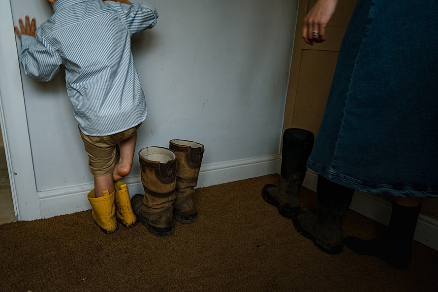 Dirty wellies details of family life from a day in the life photoshoot Harpenden 